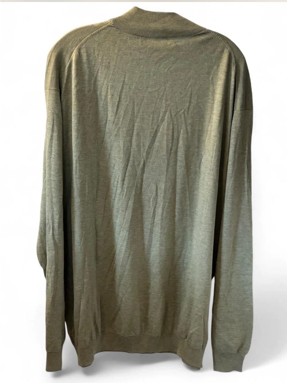 Tricots St Raphael Silk Cotton Blend Green Mock Neck Sweater Luxury Classic